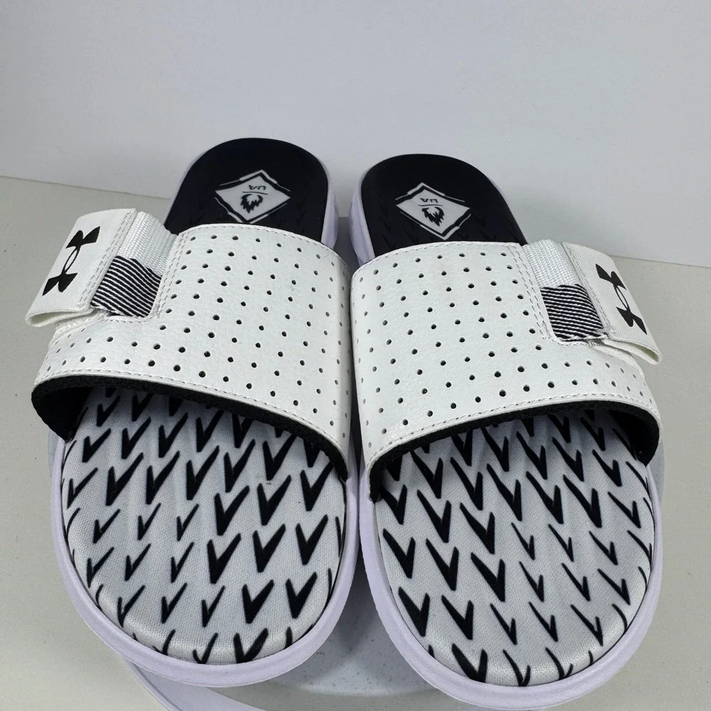 Under Armour‎ Mens Slides Perforated Comfort Sport White Black Fit Size 9